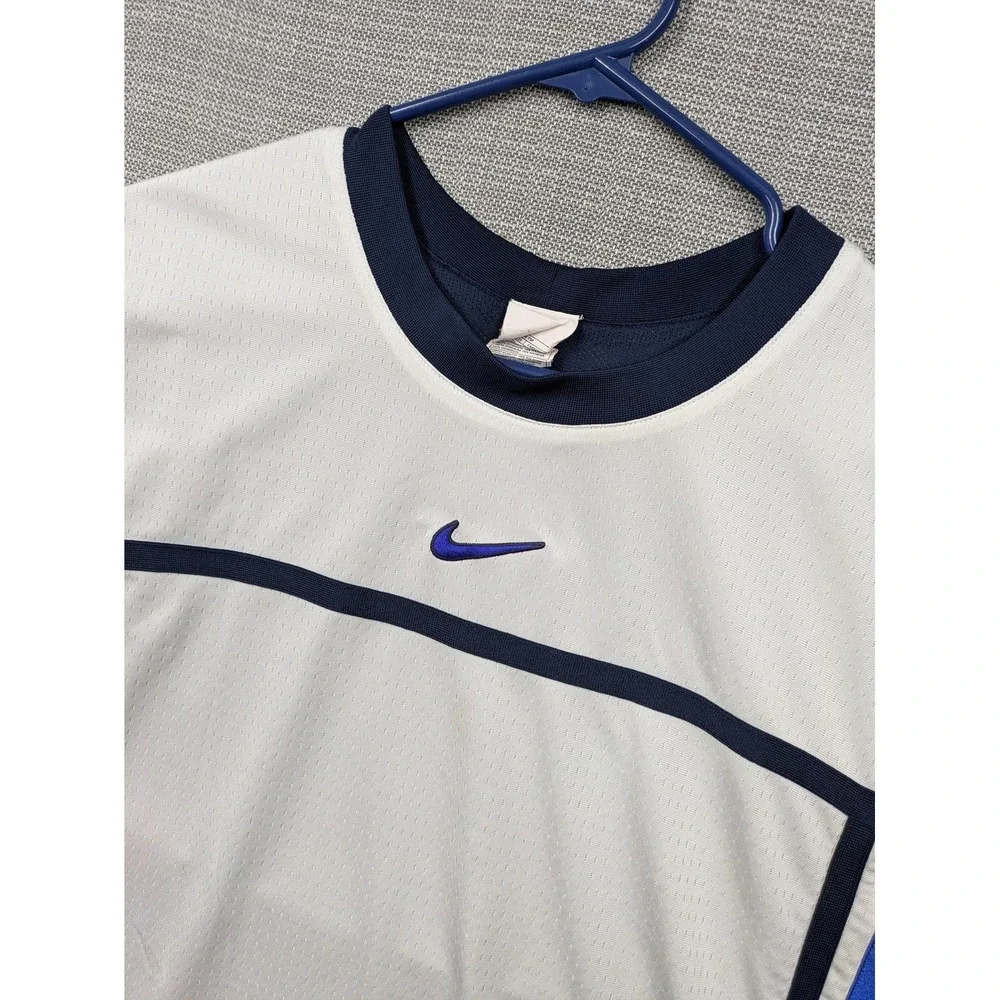 Nike Tank Top Mens 2XL White Mesh Basketball Jersey Sleeveless Blue Trim Retro